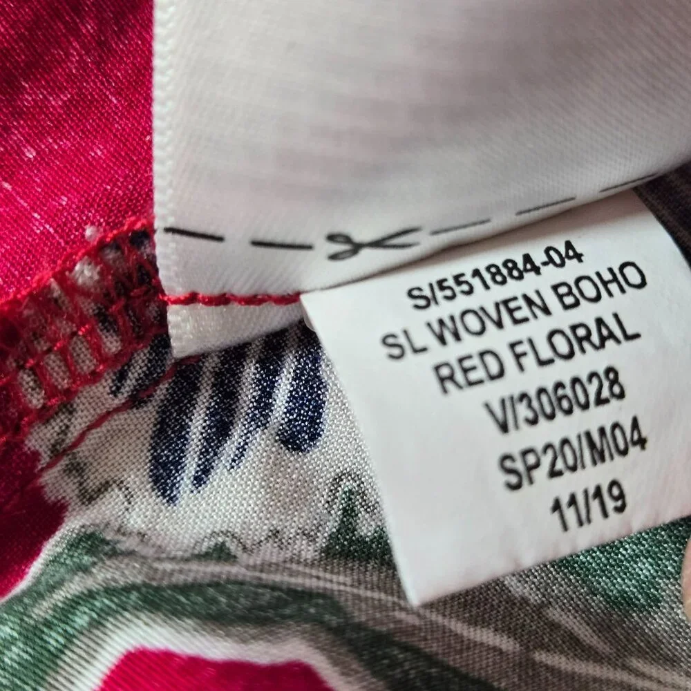 Old Navy Red Floral Boho Sleeveless Dress Womens M Rayon Tassel Tie Neck Pleated - Picture 11 of 12